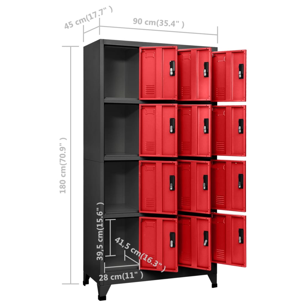 vidaXL Locker Cabinet Anthracite and Red 90x45x180 cm Steel