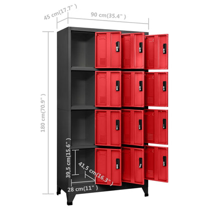 vidaXL Locker Cabinet Anthracite and Red 90x45x180 cm Steel