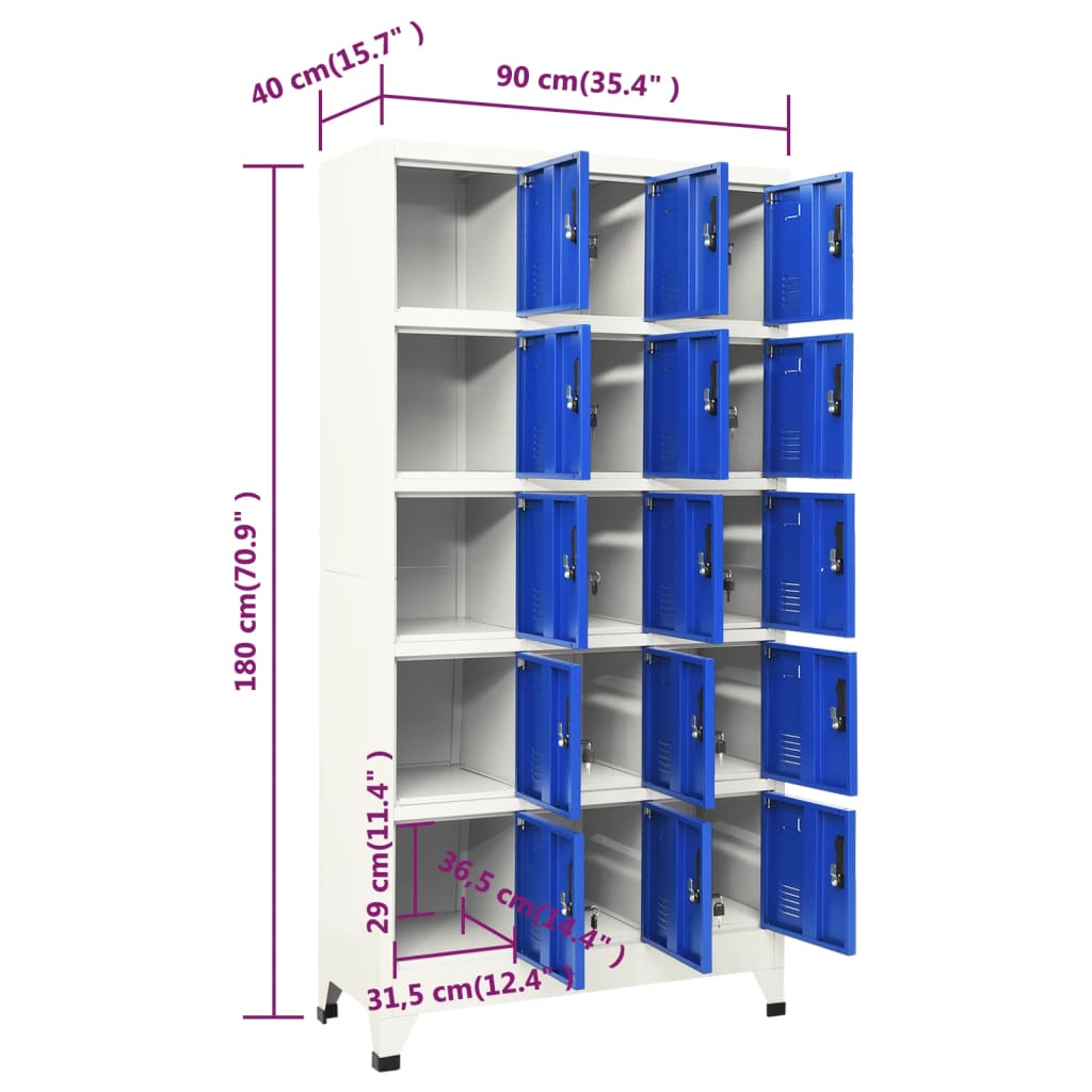 vidaXL Locker Cabinet Grey and Blue 90x40x180 cm Steel