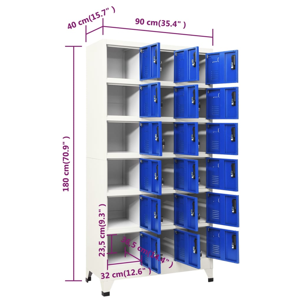 vidaXL Locker Cabinet Grey and Blue 90x40x180 cm Steel