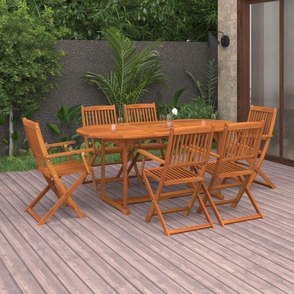 vidaXL Dining Set | Natural Acacia | Solid Acacia Wood | 7 pieces |  Foldable
