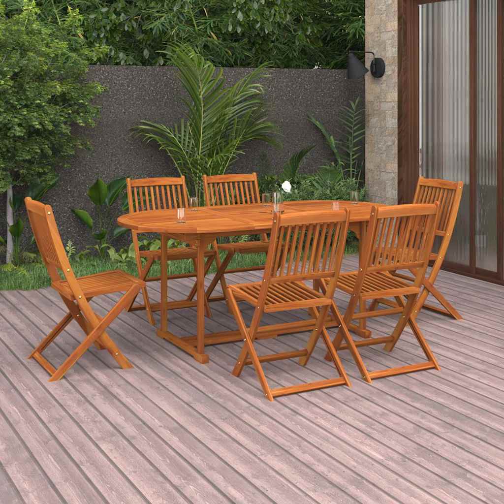 vidaXL Dining Set | Natural wood | Solid acacia wood | Large | Foldable