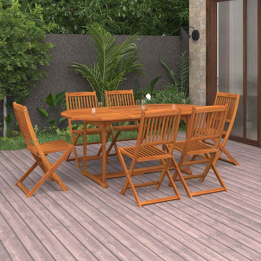 vidaXL Dining Set | Natural wood | Solid acacia wood | Large | Foldable
