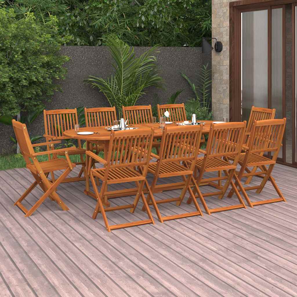vidaXL 11 Piece Garden Dining Set 220x90x75 cm Solid Wood Acacia