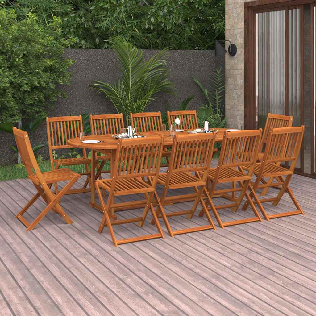 vidaXL 11 Piece Garden Dining Set 220x90x75 cm Solid Wood Acacia