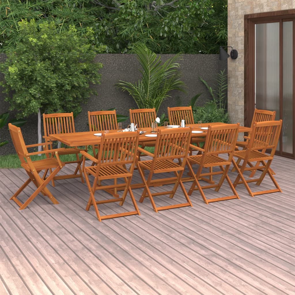 vidaXL Dining Set | Natural wood | Solid Acacia wood | Large | Foldable