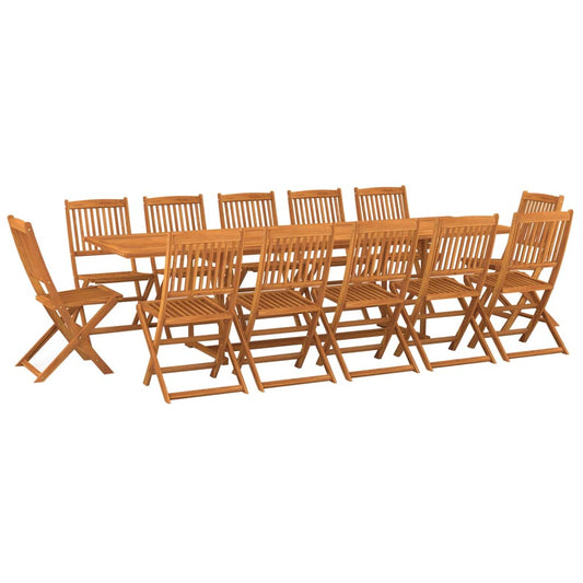 vidaXL Dining Set | Wooden Brown | Solid Acacia wood | 13 Piece Set | Foldable