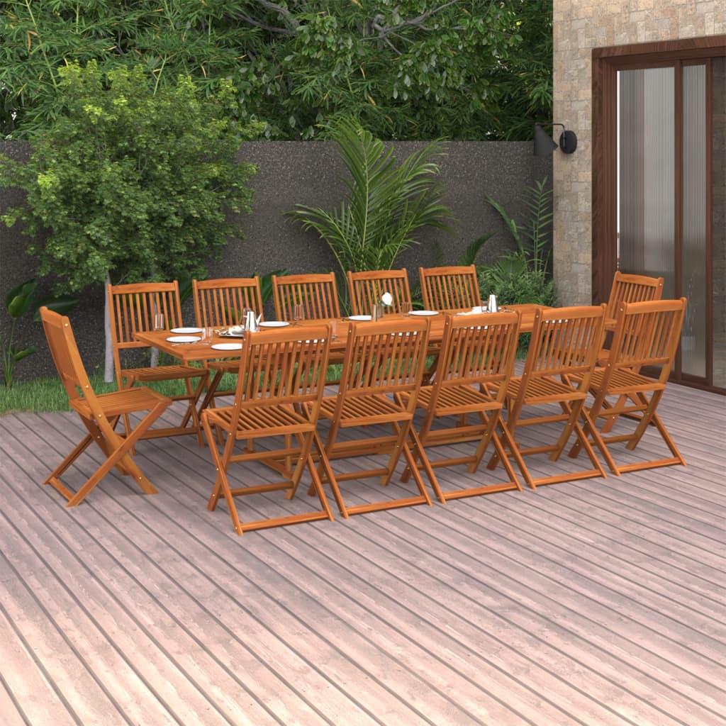 vidaXL Dining Set | Wooden Brown | Solid Acacia wood | 13 Piece Set | Foldable