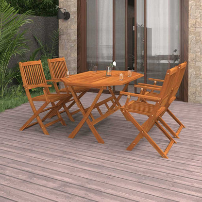 vidaXL Dining Set | Natural Wood | Solid Acacia Wood | 5 Piece Set |  Foldable