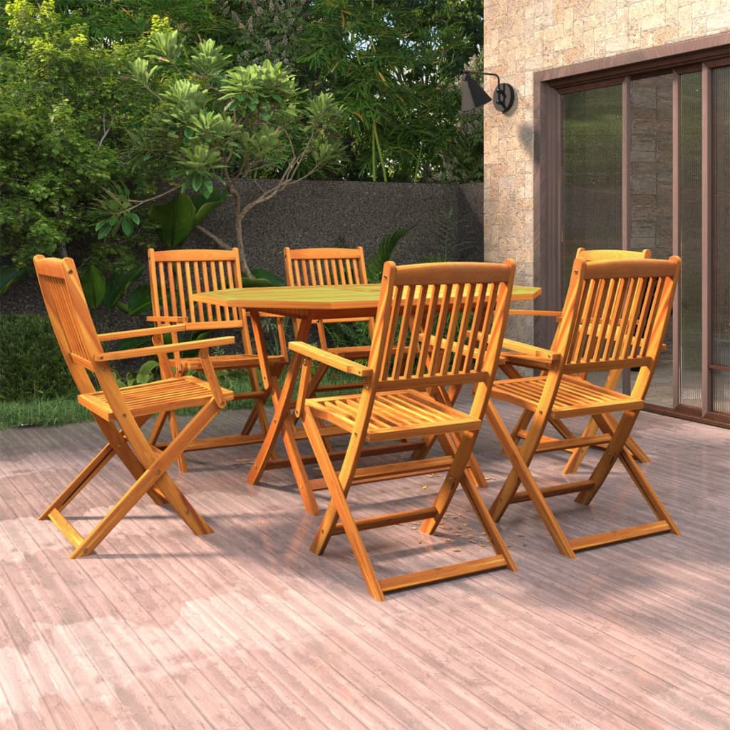 vidaXL Dining Set | Brown | Solid Acacia wood | Foldable | Garden Dining Set