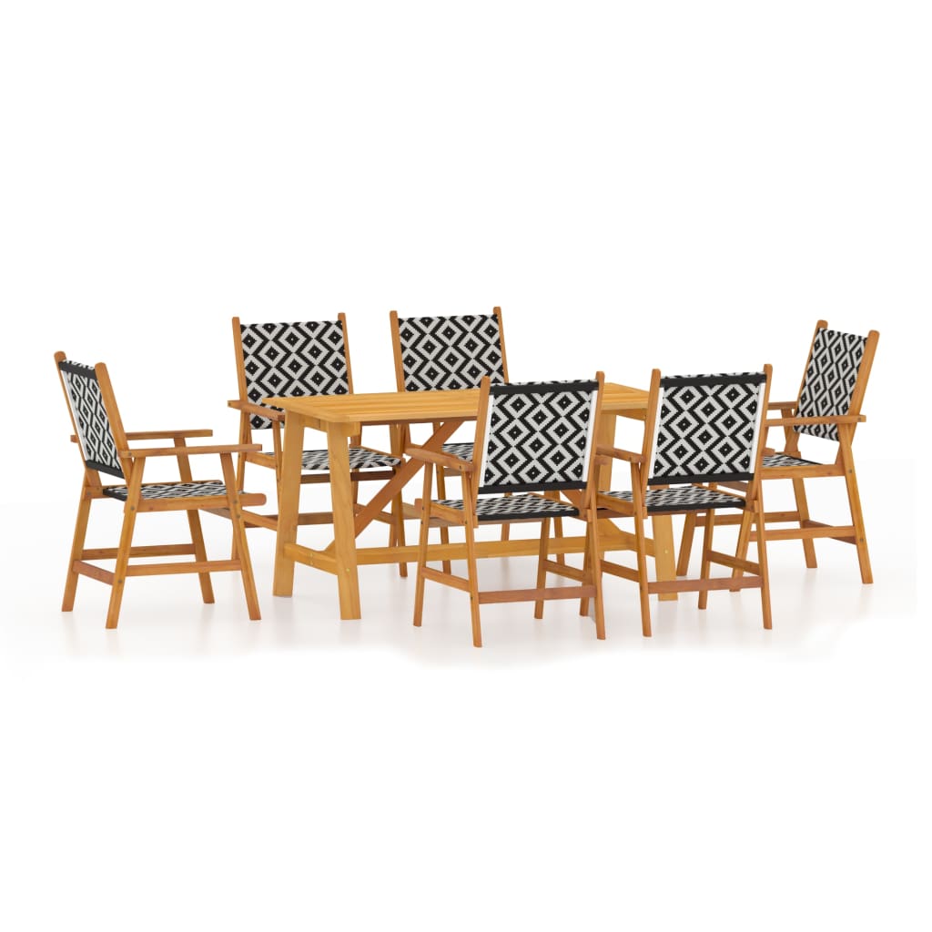 vidaXL Garden Dining Set | Brown | Solid Acacia Wood, Poly Rattan | 7 Piece