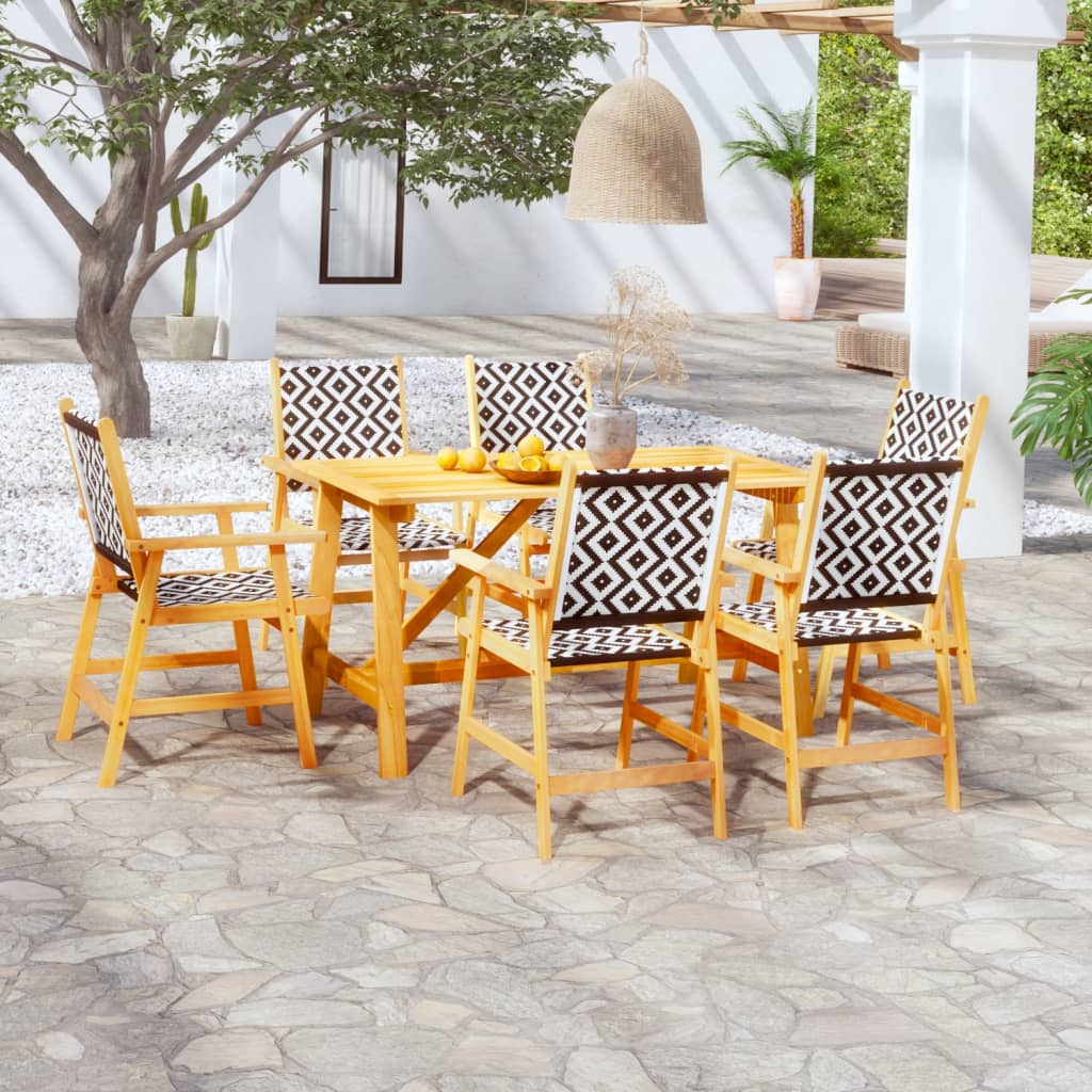 vidaXL Garden Dining Set | Brown | Solid Acacia Wood, Poly Rattan | 7 Piece