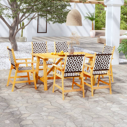 vidaXL Garden Dining Set | Brown | Solid Acacia Wood, Poly Rattan | 7 Piece