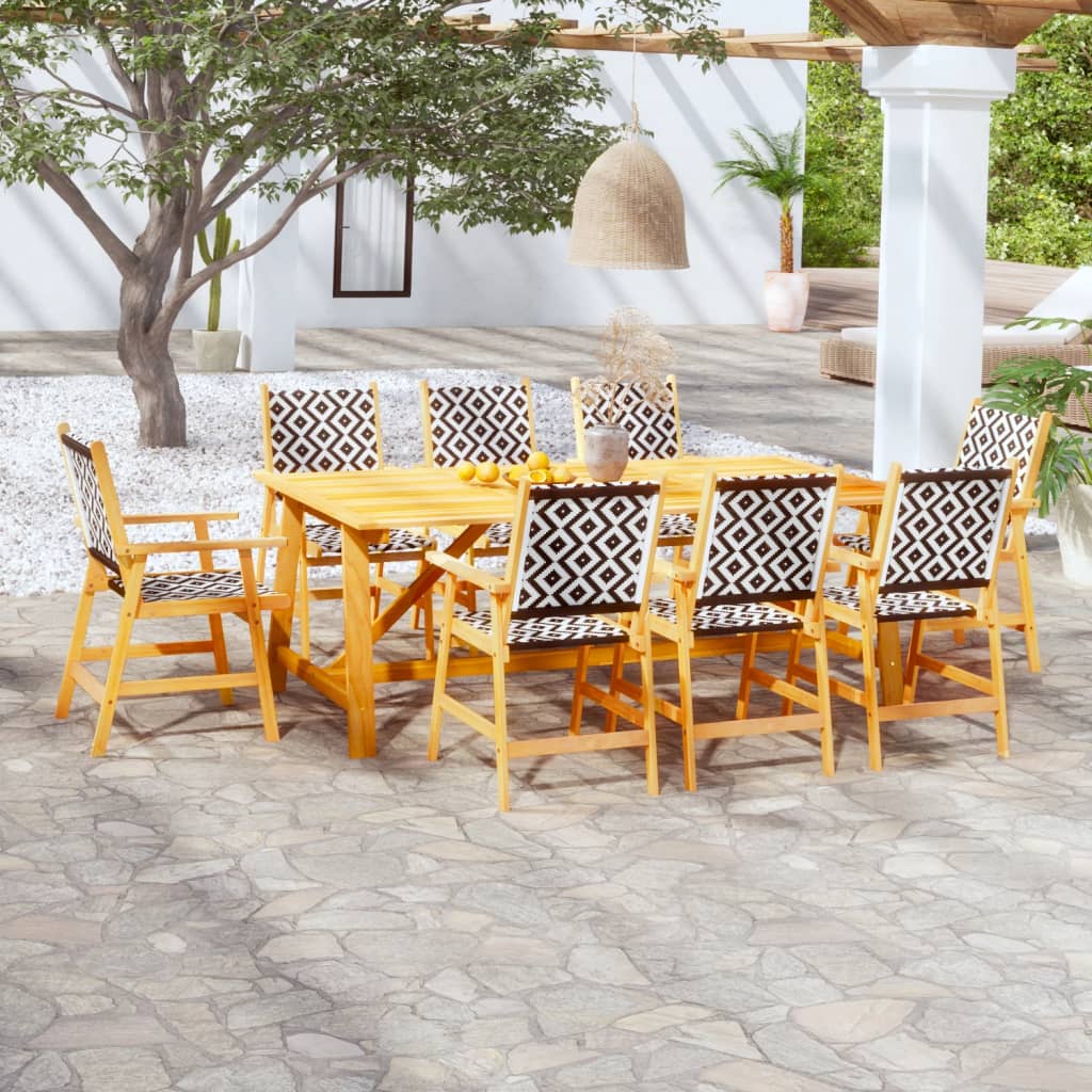 vidaXL Garden Dining Set | Brown | Solid Acacia wood, Poly Rattan | 9 Piece Set