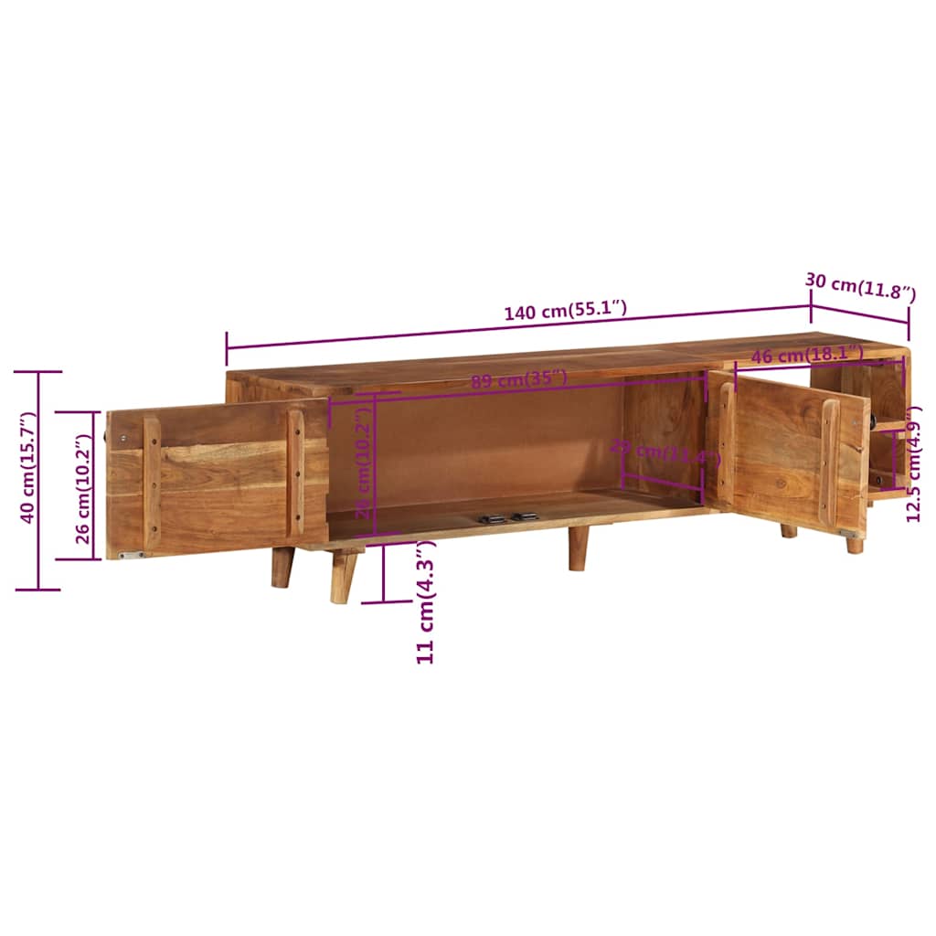 vidaXL TV Cabinet Solid Wood Acacia with Honey Finish 140x30x40 cm