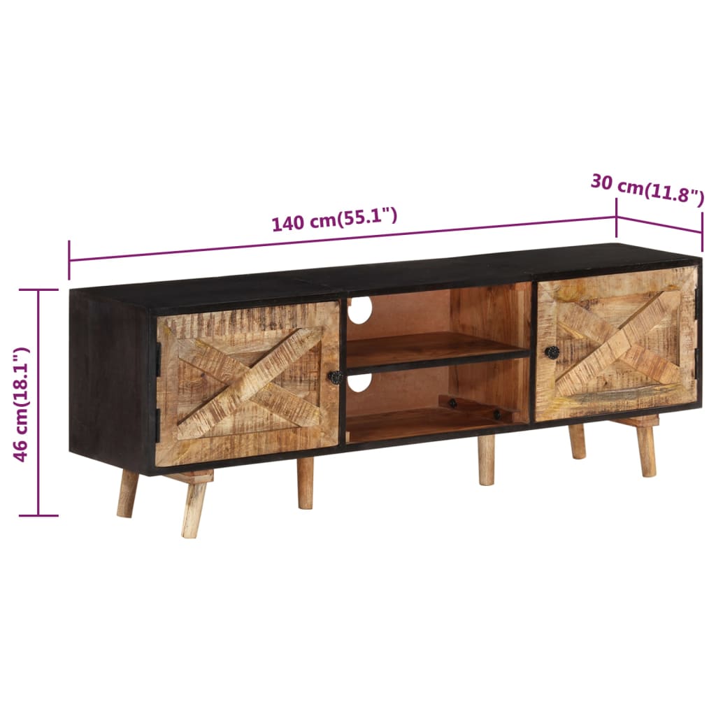 338420 vidaXL TV Cabinet 140x30x46 cm Rough Mango Wood and Solid Acacia Wood