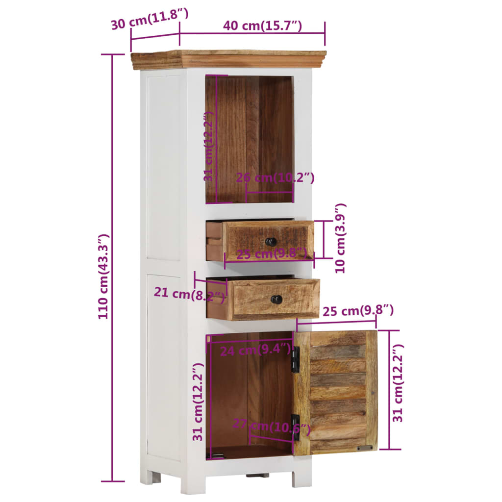 vidaXL Highboard Brown&White 40x30x110 cm Solid Wood Mango and Acacia