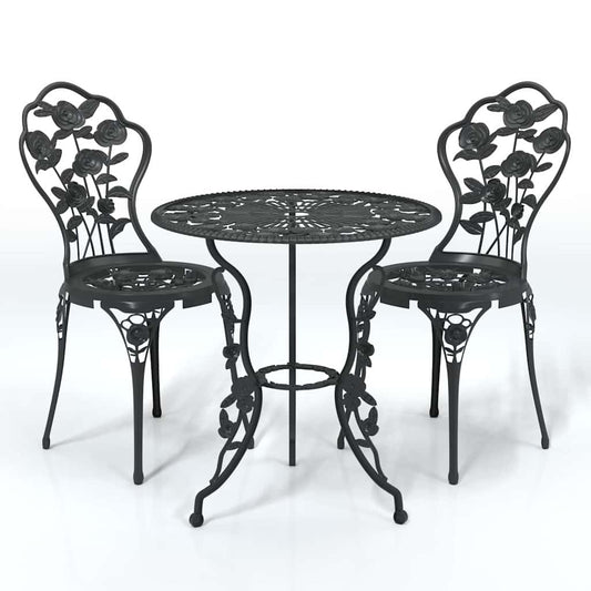 317739 vidaXL 3 Piece Bistro Set Cast Aluminium Black
