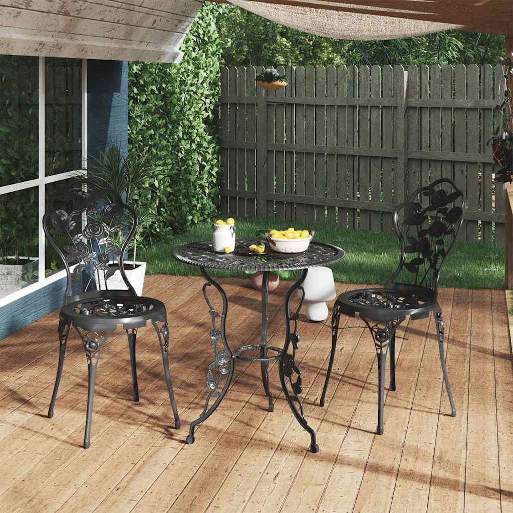 317739 vidaXL 3 Piece Bistro Set Cast Aluminium Black