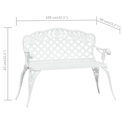 vidaXL Garden Bench | White | Cast Aluminium, Cast Iron | 108 cm width