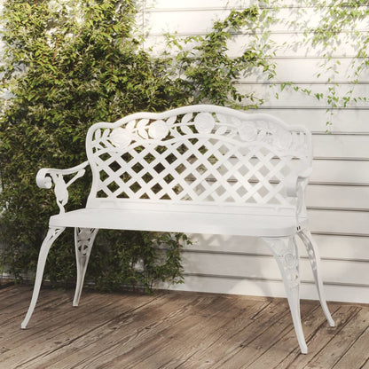 vidaXL Garden Bench | White | Cast Aluminium, Cast Iron | 108 cm width
