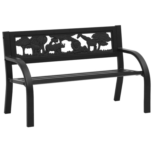 vidaXL Garden Bench | Black | Steel | Children's size | Decorative Inlays