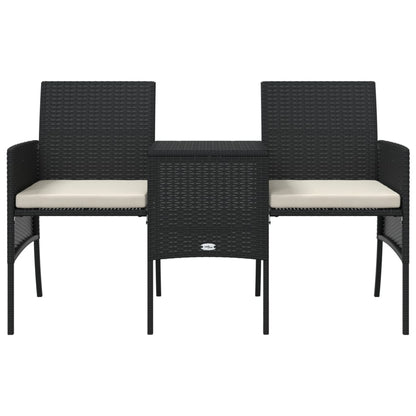 vidaXL Garden Sofa 2-Seater with Table and Stools Black Poly Rattan