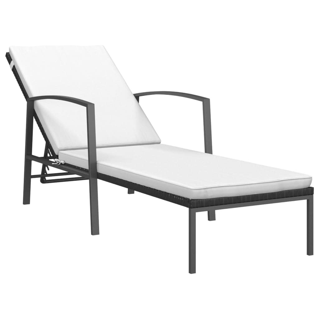 vidaXL Garden Sun Lounger with Cushion Poly Rattan Black