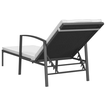 vidaXL Garden Sun Lounger with Cushion Poly Rattan Black