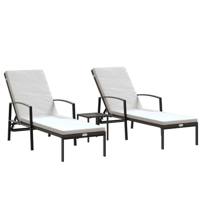 vidaXL Sun Loungers 2 pcs with Table Poly Rattan Brown