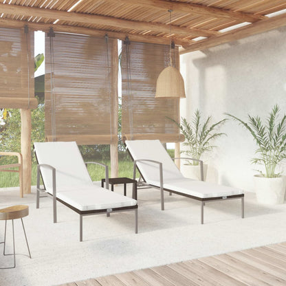 vidaXL Sun Loungers 2 pcs with Table Poly Rattan Brown
