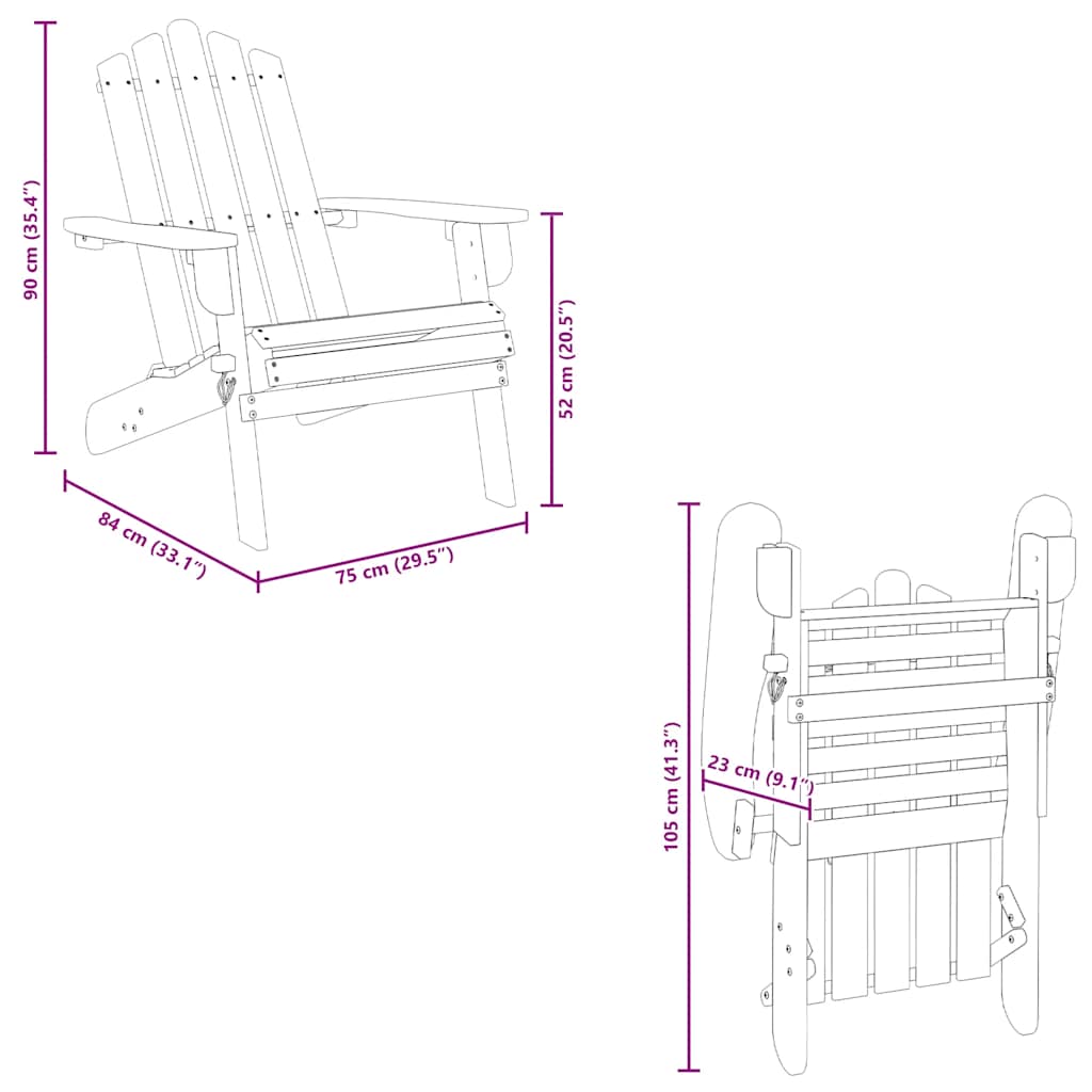 vidaXL Garden Chair | Natural wood | Solid Acacia wood | Standard | Foldable