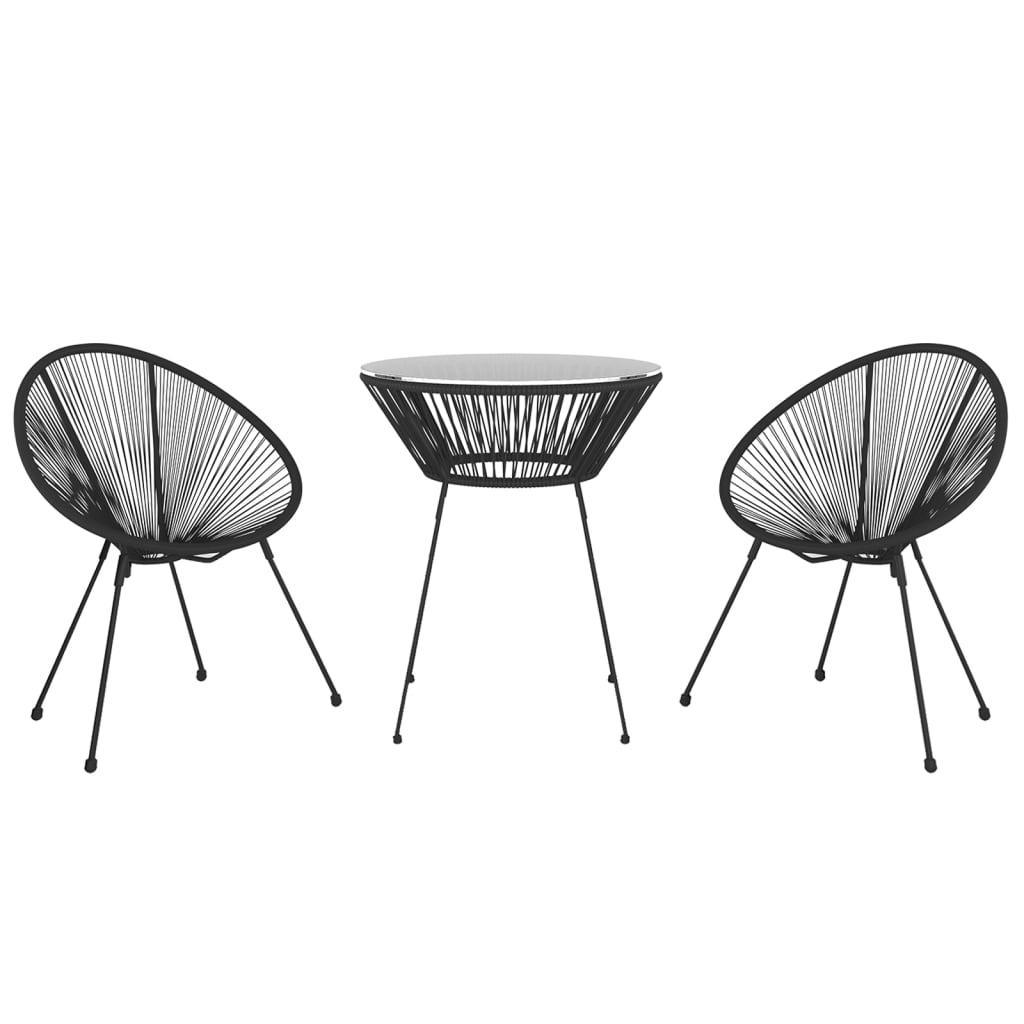 vidaXL Dining Set | Black | Round PVC Rattan | Decorative Inlays | Dining Set