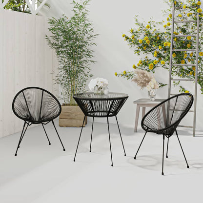 vidaXL Dining Set | Black | Round PVC Rattan | Decorative Inlays | Dining Set