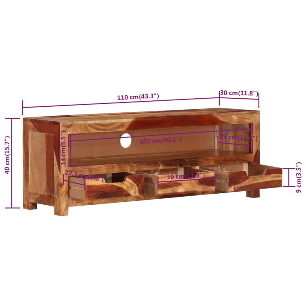 vidaXL TV Cabinet 110x30x40 cm Solid Wood Acacia