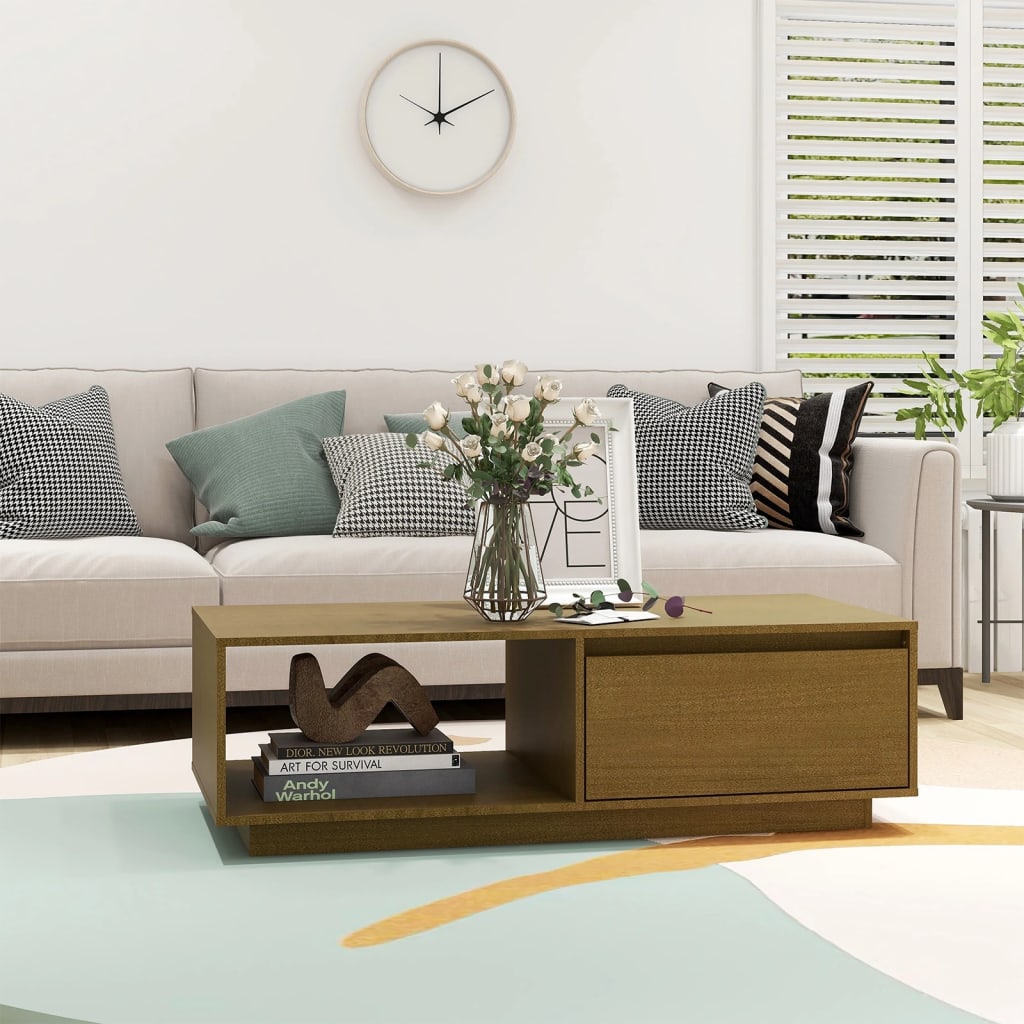 vidaXL Coffee Table Honey Brown 110x50x33.5 cm Solid Pinewood