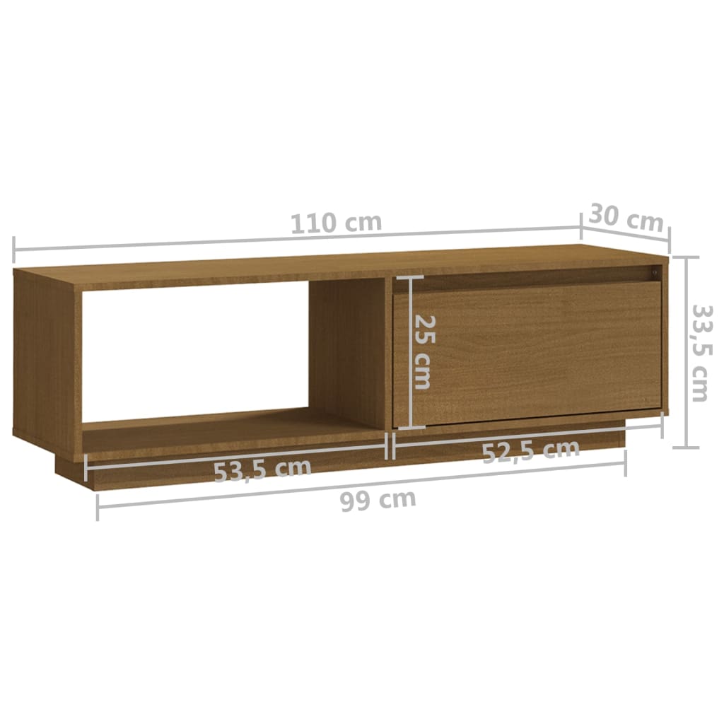vidaXL TV Cabinet Honey Brown 110x30x33.5 cm Solid Pinewood