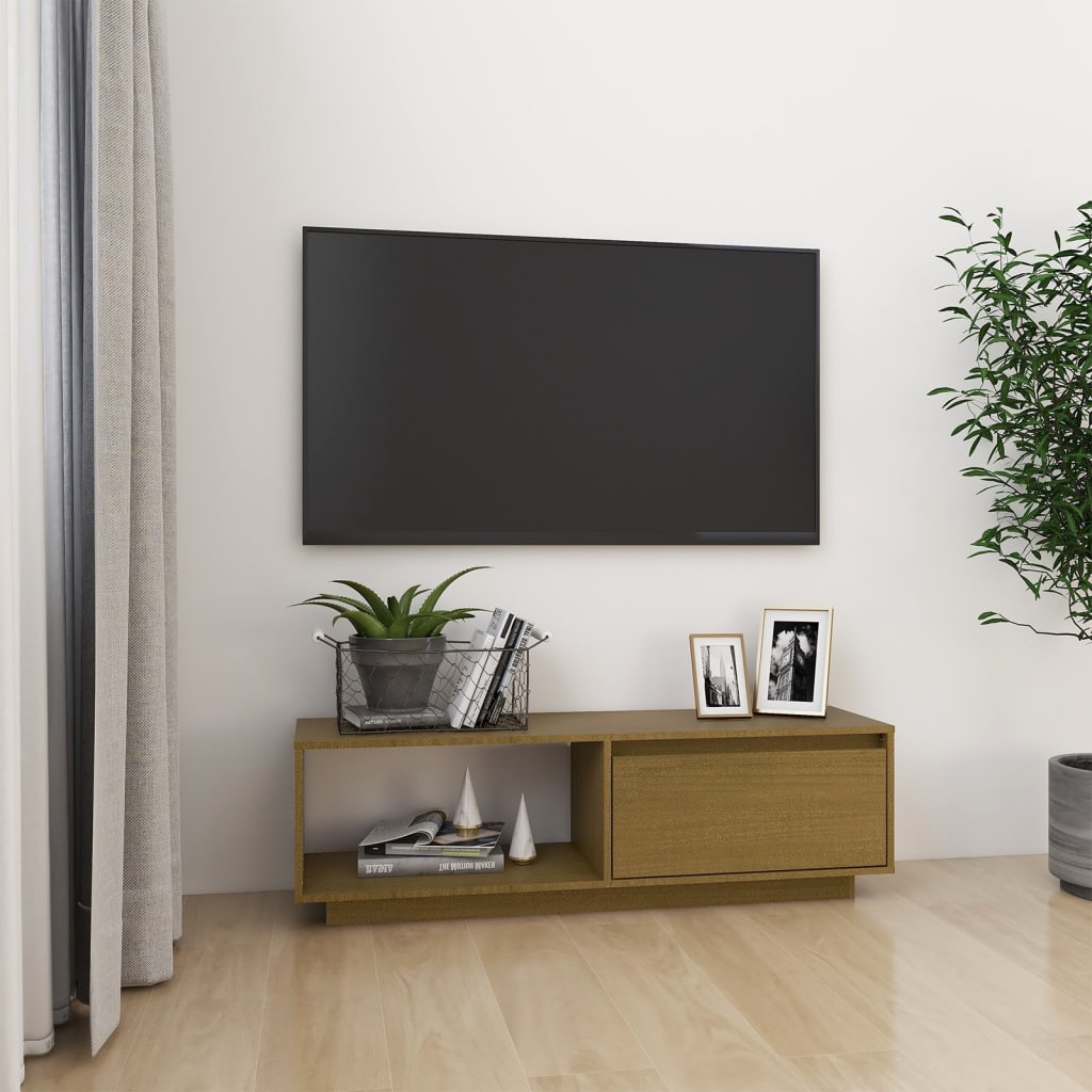 vidaXL TV Cabinet Honey Brown 110x30x33.5 cm Solid Pinewood