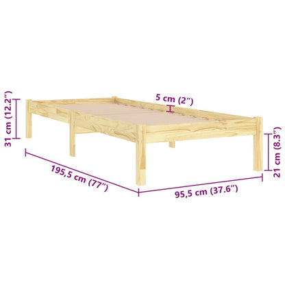 vidaXL Bed Frame | Natural Wood | Solid Pine Wood | Single | Durable | Bed Frame