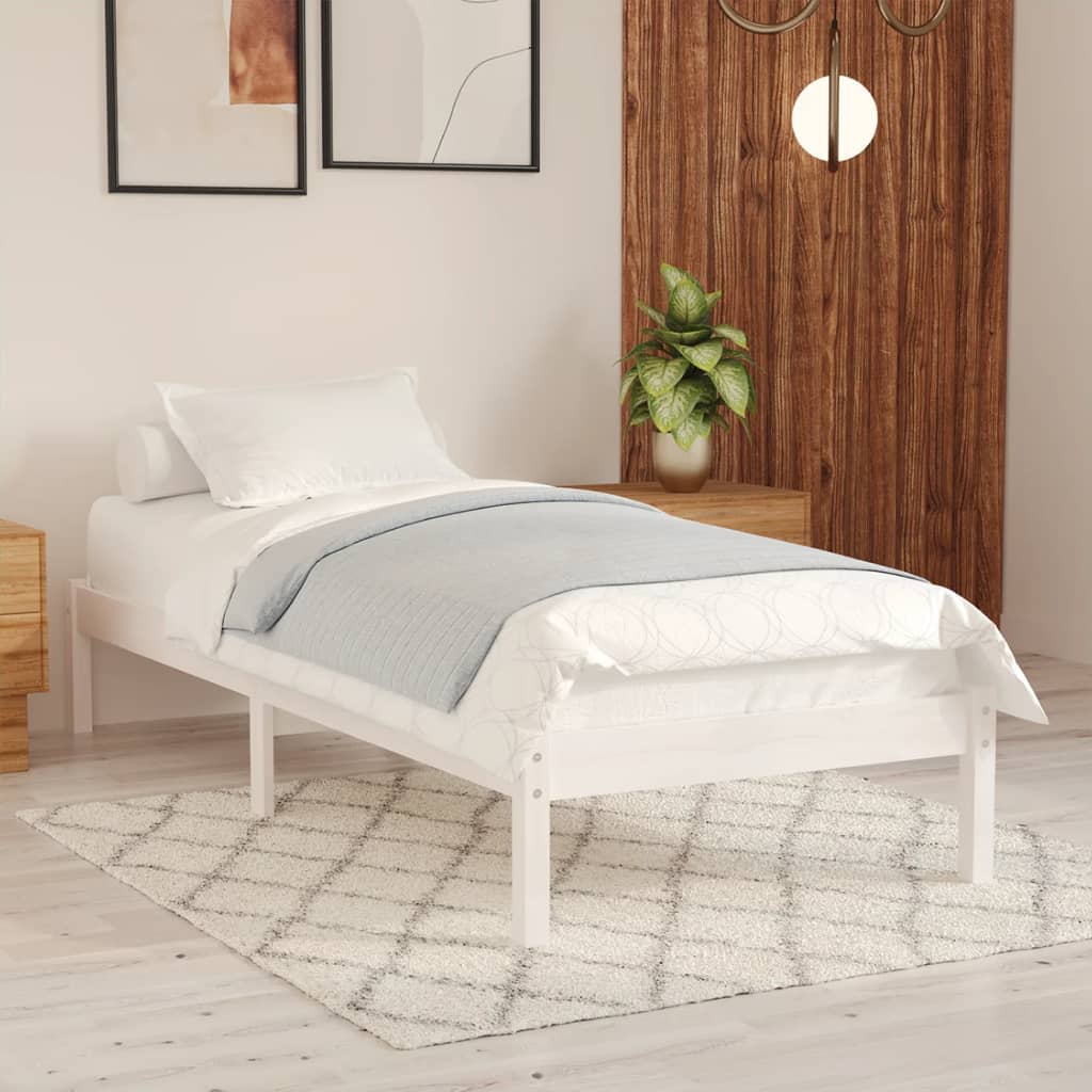 vidaXL Bed Frame | White | Solid Pine Wood | 90x190 cm | Bed Frame | Rectangular