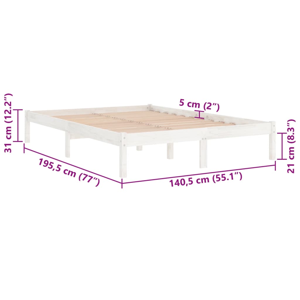vidaXL Bed Frame | White | Solid Pine Wood | Double | Durable | Bed Frame