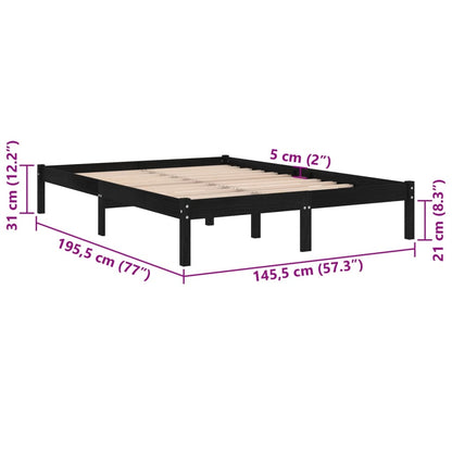 vidaXL Bed Frame | Black | Solid Pine Wood | 140 x 190 cm | Sturdy | Rectangular