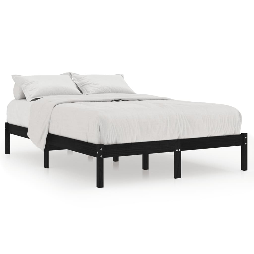 vidaXL Bed Frame without Mattress Black Solid Wood King Size
