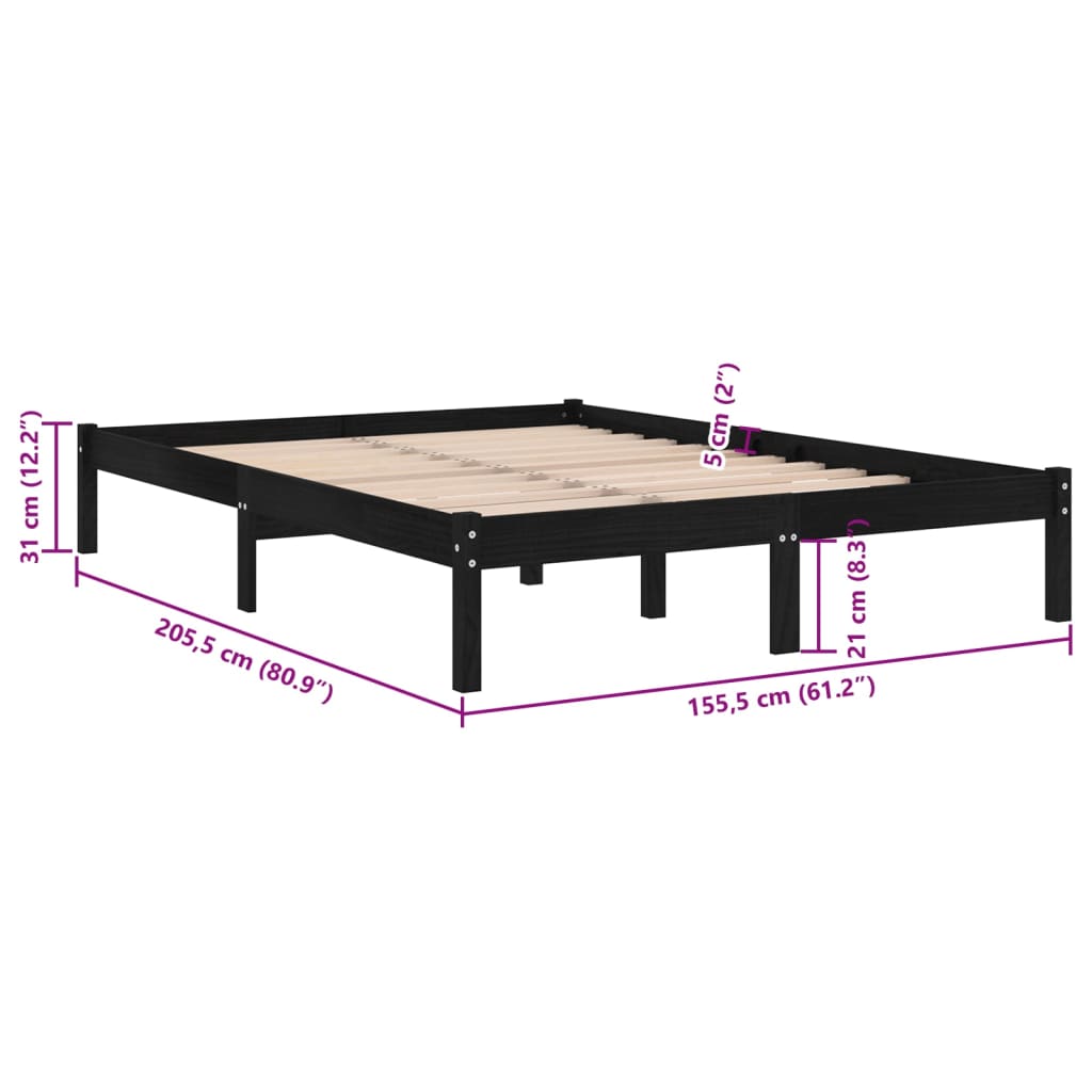 vidaXL Bed Frame without Mattress Black Solid Wood King Size