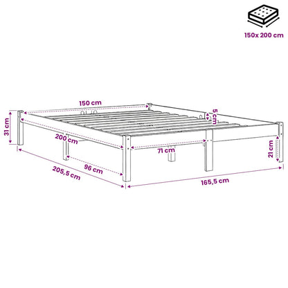 vidaXL Bed Frame without Mattress Black Solid Wood King Size