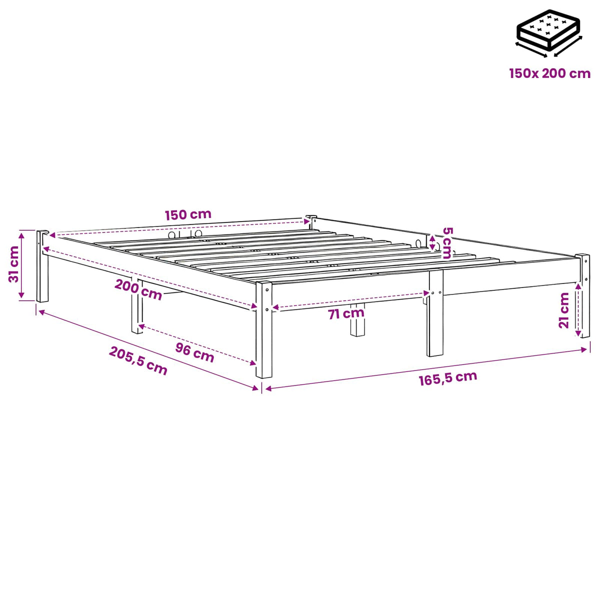 vidaXL Bed Frame without Mattress Black Solid Wood King Size