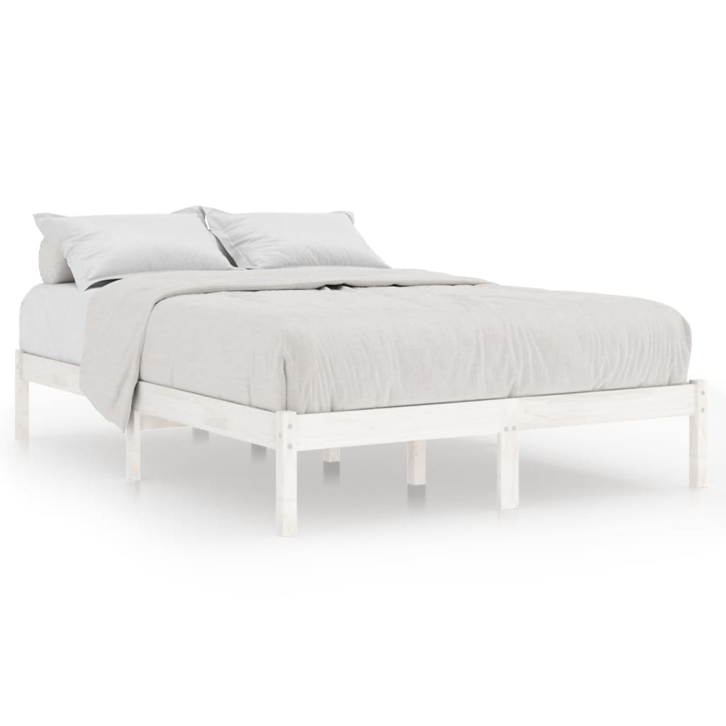 vidaXL Bed Frame | White | Solid pine wood | 200x200 cm | Durable | Bed Frame