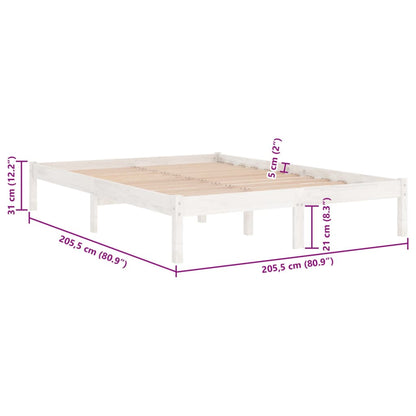 vidaXL Bed Frame | White | Solid pine wood | 200x200 cm | Durable | Bed Frame