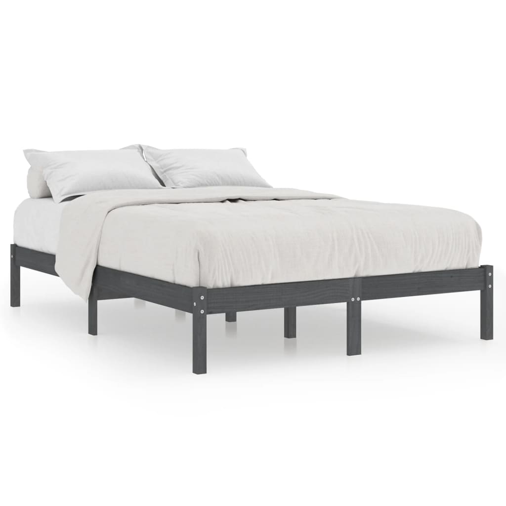 vidaXL Bed Frame | Grey | Solid pinewood | 200 x 200 cm | Durable | Bed Frame