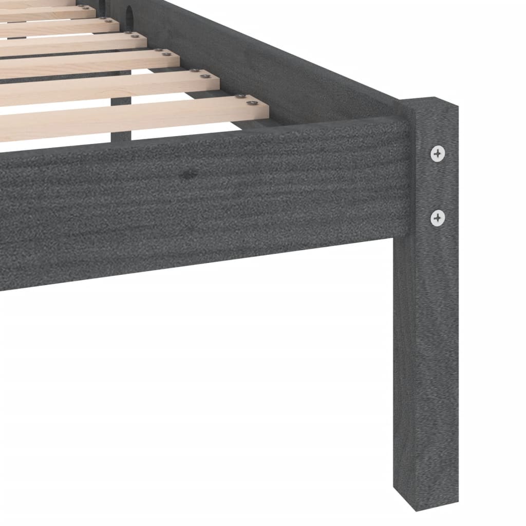 vidaXL Bed Frame | Grey | Solid pinewood | 200 x 200 cm | Durable | Bed Frame